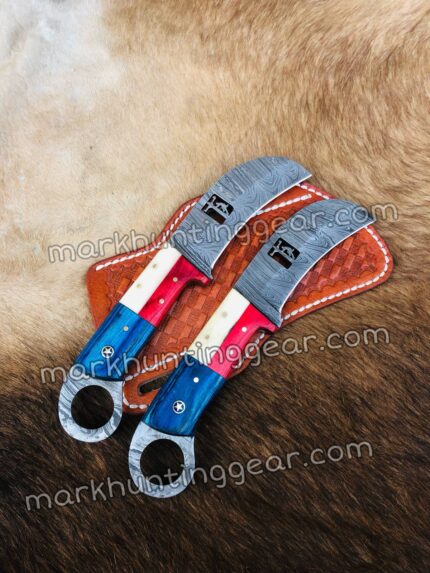 Texas Flag Handel Hawkbill Custom Lineman Knife Pair.
