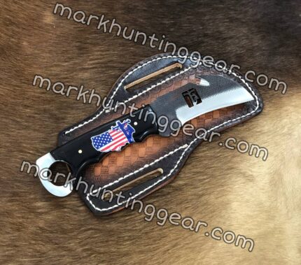 Custom Made High Carbon 1095 Steel Fixed Blades Hawksbill Lineman Knife and with Handmade Leather Sheath.