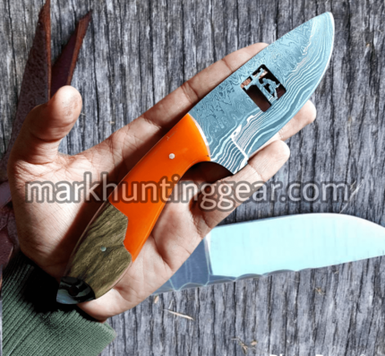 Custom Handmade Damascus Lineman Skinning Knife.