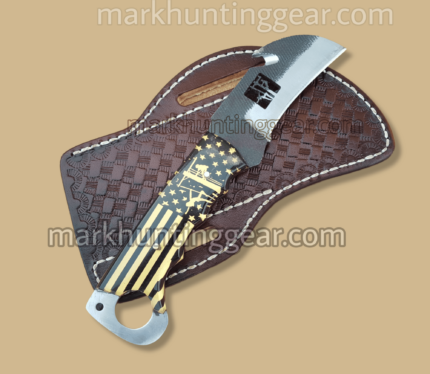 Custom Made High Carbon 1095 Steel Fixed Blades Hawksbill Lineman Knife and with Handmade Leather Sheath.
