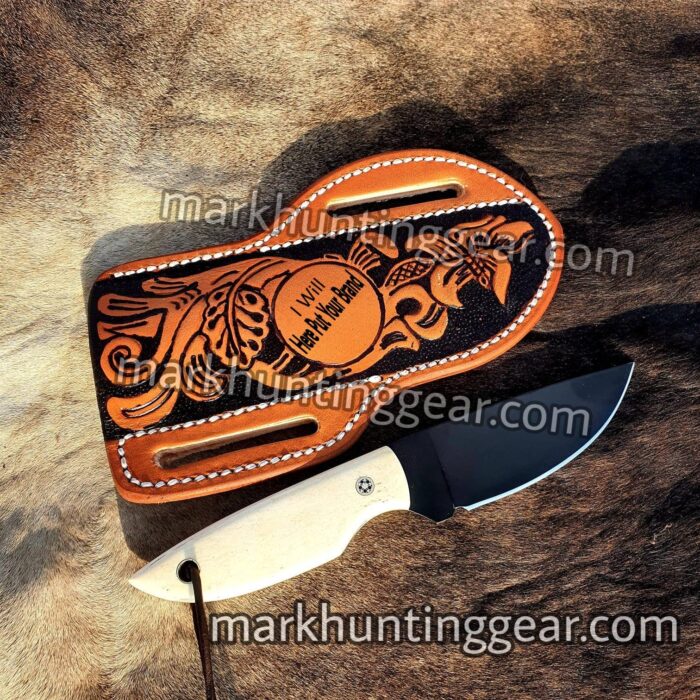 Cowboy Skinner Knife Custom Handmade Leather sheath With I will Engrave your Brand Name or initial - Image 1