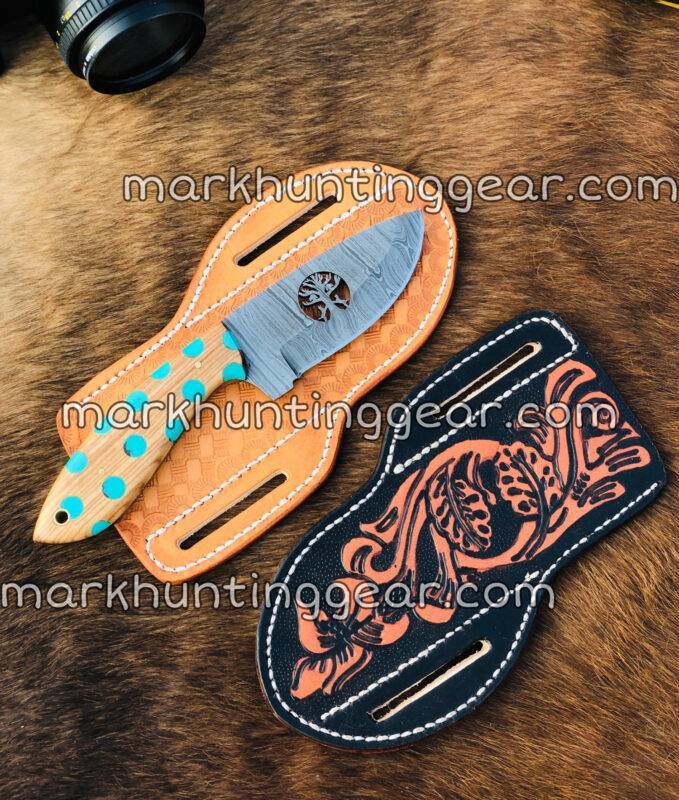 Custom Handmade Damascus Steel Cowboy Skinning Knife. Comes with Both Leather Leather Sheath - Image 1