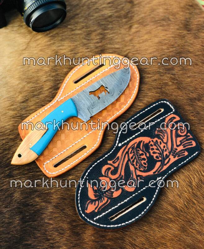 8B0181CF-8E18-4B9F-B9EC-F722C97528C4 Custom Handmade Damascus Steel Cowboy Skinner Knife With 2 Leather Sheath - Image 1