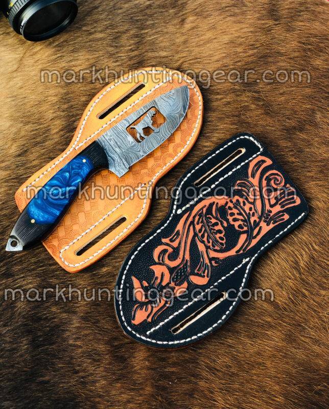 Custom Made Damascus Steel Skinner Knife With Both Leather Sheaths. - Image 1