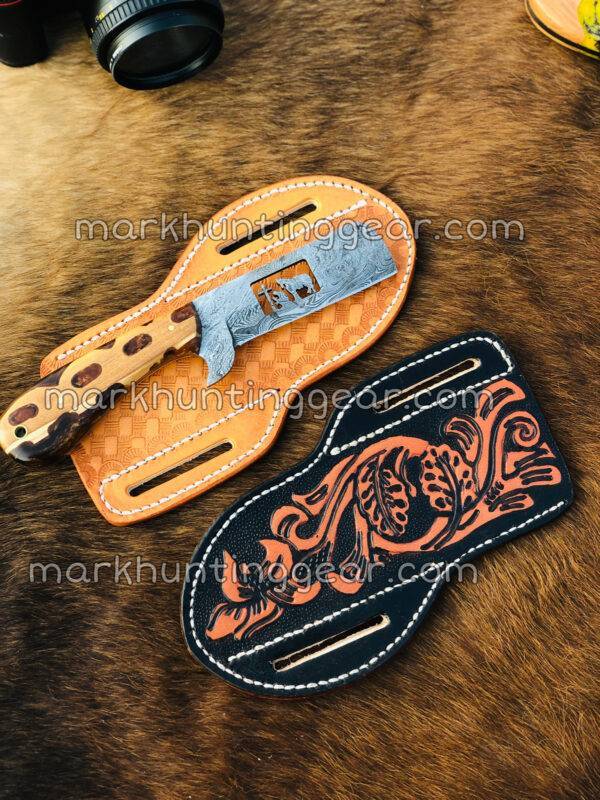 Custom Handmade Damascus Steel Bull Cutter Knife With Real Leather Sheaths - Image 1