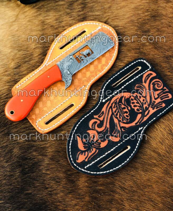 Custom Made Damascus Steel Cowboy Bull Cutter Knife With Leather Sheeth - Image 1