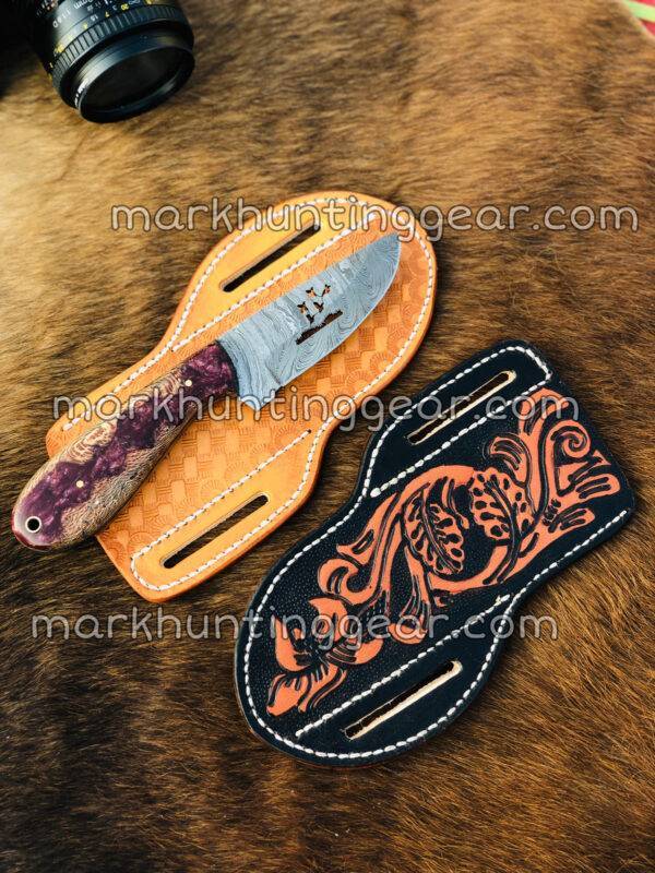 Custom Handmade Damascus Steel Cowboy Skinner Knife What Both leather sheath - Image 1