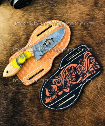Custom Handmade Damascus Steel Skinner Knife For Cowboy with leather Sheath.