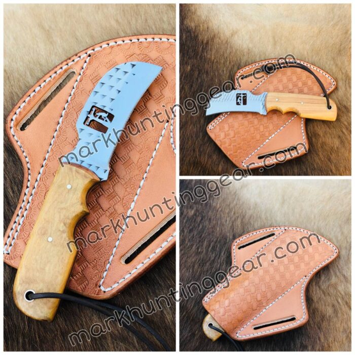 Custom Handmade Resp Steel Hawkbill Lineman Knife With Leather Sheath. - Image 1