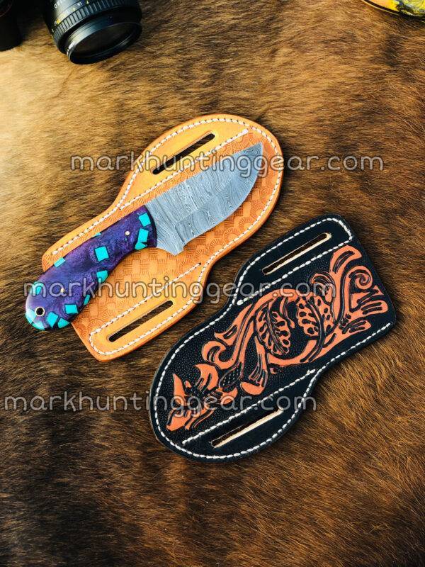 C2B1C01B-FABF-4563-9AEB-CB6BDD48C4DF Custom Handmade Damascus Steel Cowboy Skinner Knife Comes with Cross Drow Leather Sheaths. - Image 1
