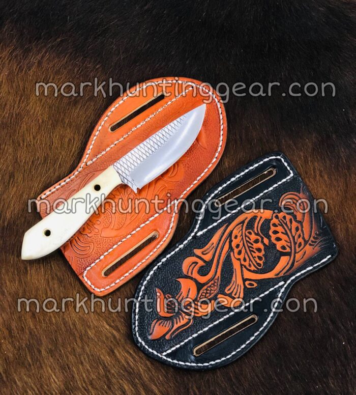 Custom Handmade Resp Steel Cowboy Skinner Knife Elk Bone Handel With Two Leather Sheaths. - Image 1