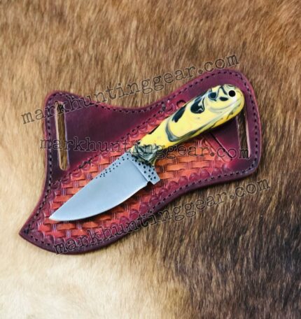 Custom Handmade 1085 Cowboy Knife With Back Cross Drow Leather Sheath