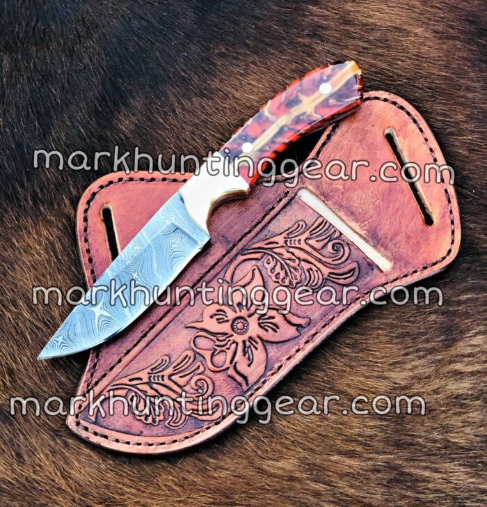 Custom Handmade Damascus Steel Cowboy Knife & With Handmade Leather Sheath - Image 1