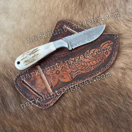 Custom Handmade Rain Drops Damascus Steel Cowboy Skinner Knife