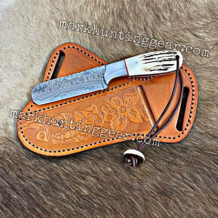 Custom Made Damascus Steel Bull Cutter Knife With Leather Sheath - Image 1