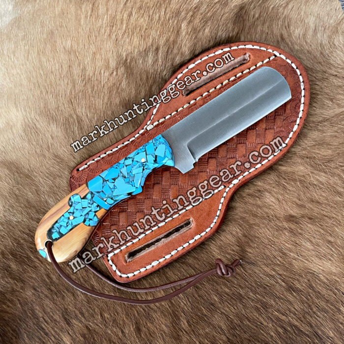 Mark's Bull Cutter Knife | Resin and Wood Handle | Antique Blade | Carbon Steel | Hand Made | 4" Blade | Sheath Included - Image 1