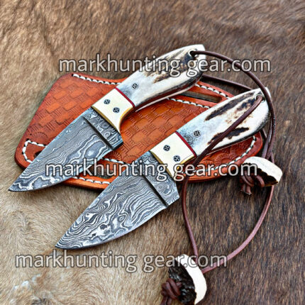 Custom Handmade Damascus Steel Cowboy Skinner Knives Buy One Get one free with leather sheaths