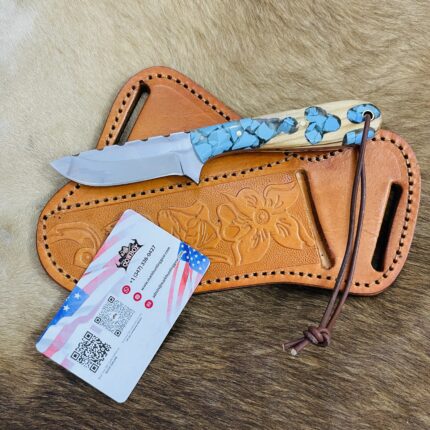 Custom Handmade 440c Stainless Steel Cowboy Skinner Knife With Leather Sheath.