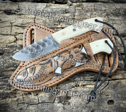 Mark's Custom Handmade Skinner Knife, Elk Bone Handle, 3.5" Blade, Antique Carbon Steel, Sheath Included