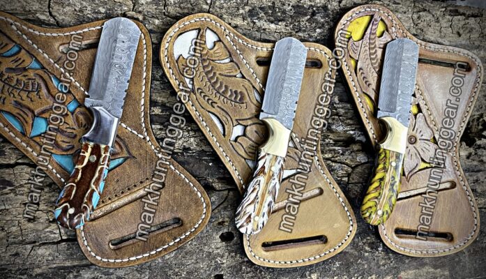 3 Bull Cutter Knife With Matching Leather Leather sheaths Deal - Image 1