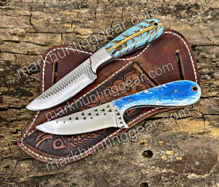Custom Handmade Resp Steel Cowboy Knife Pair With leather sheaths