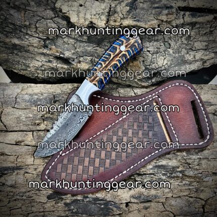 Custom Handmade Damascus Steel Cowboy Skinner Knife With Sheath