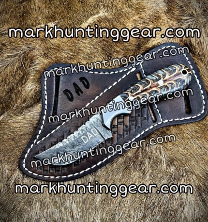Custom Handmade Damascus Steel Cowboy Skinner Knife With Sheath