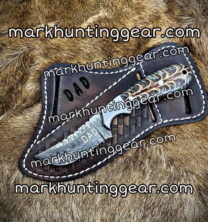 Custom Handmade Damascus Steel Cowboy Skinner Knife With Sheath - Image 1