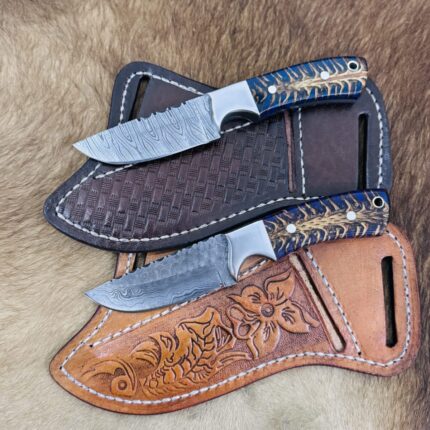 Custom Handmade Damascus Steel Cowboy Skinner knife Pair