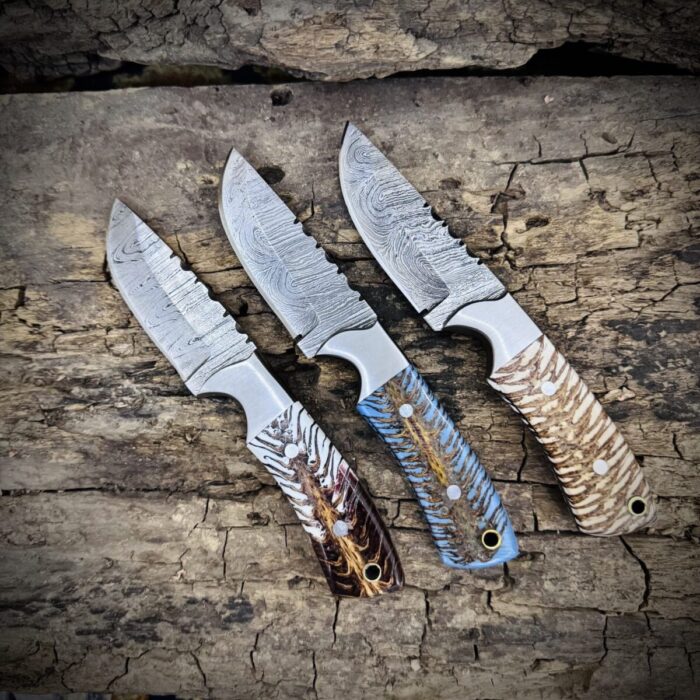 Custom Handmade Damascus Steel Cowboy Skinner Knives Set - Image 1